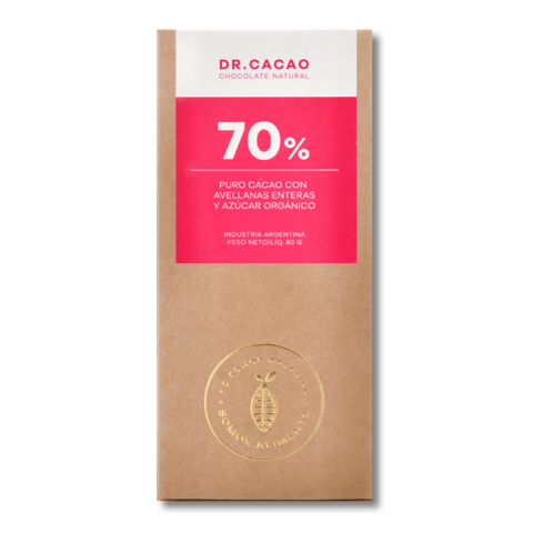 70% Puro Cacao Con Avellanas Enteras Y Azúcar Orgánico x 560 Gr (Dr Cacao)